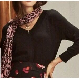 Cabi Cardigan Sweater Switch Black  V Neck Zip Front Cotton‎ Size XS Style #5453
